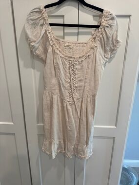 Urban Outfitters Cream Eyelet Lace-Up Peasant Dress